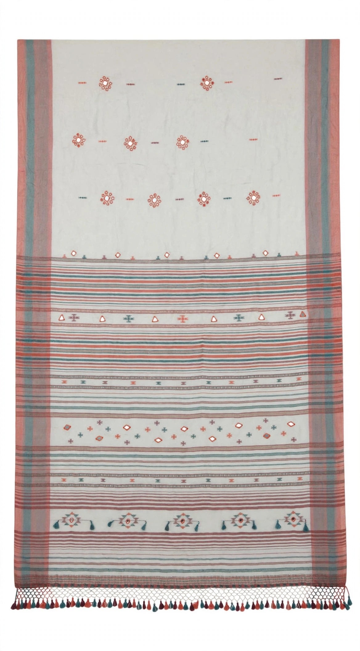 Bhujodi : Fine Kala Cotton Handloom Saree with hand stitched mirrors (check availability WhatsApp : 9136956003)