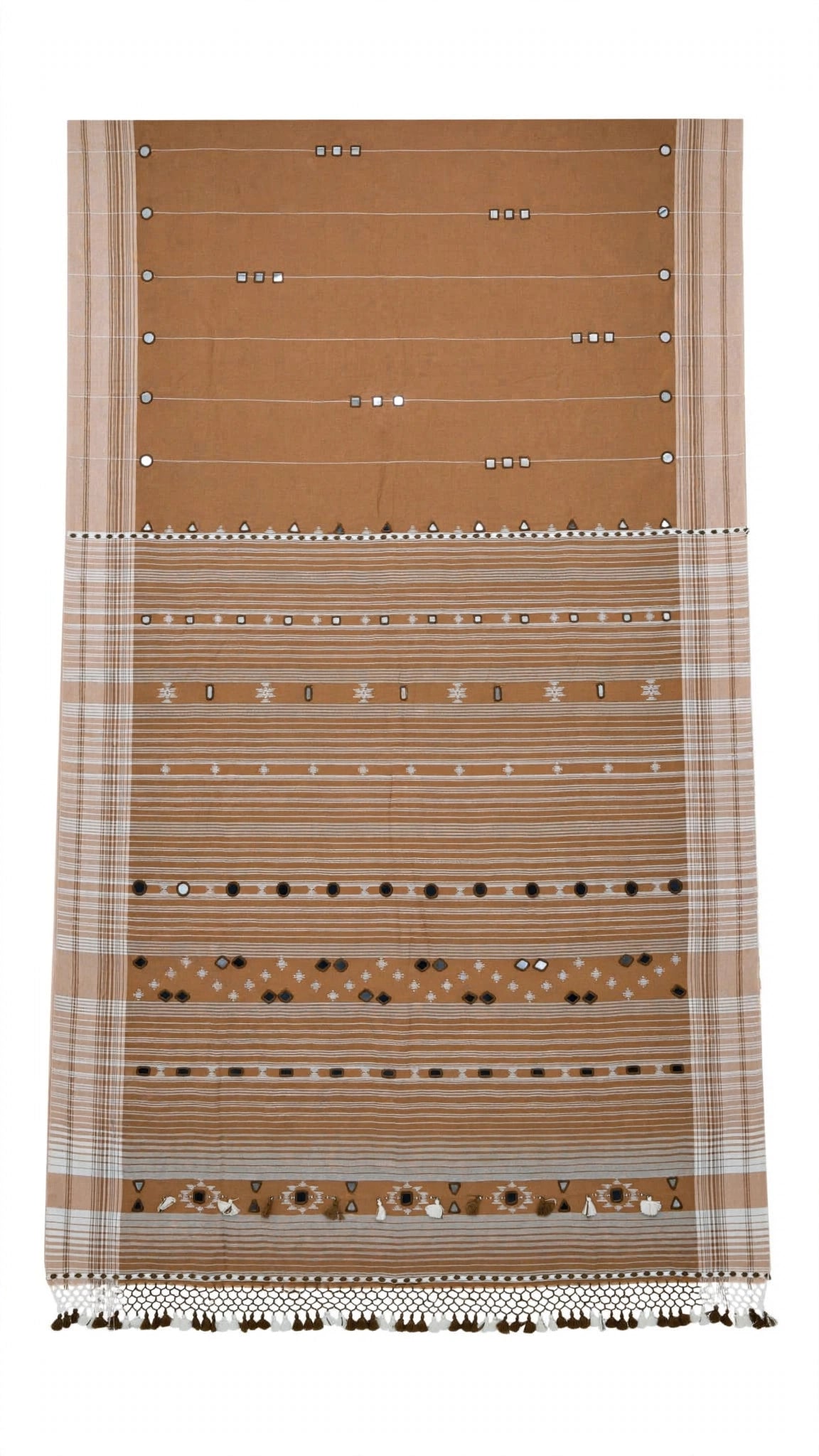 Bhujodi : Fine Kala Cotton Handloom Saree with hand stitched mirrors (check availability WhatsApp : 9136956003)