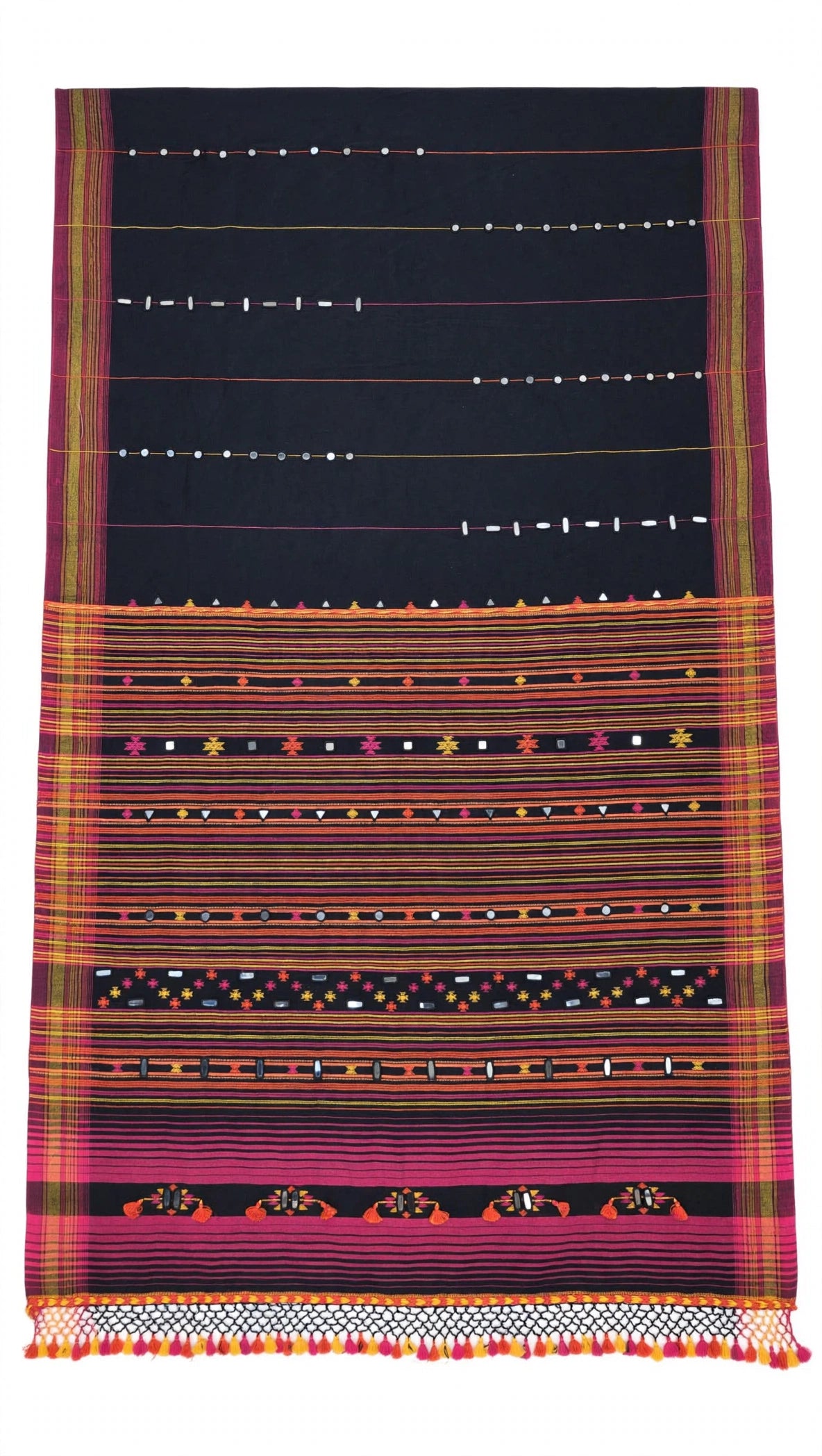 Bhujodi : Fine Kala Cotton Handloom Saree with hand stitched mirrors (check availability WhatsApp : 9136956003)