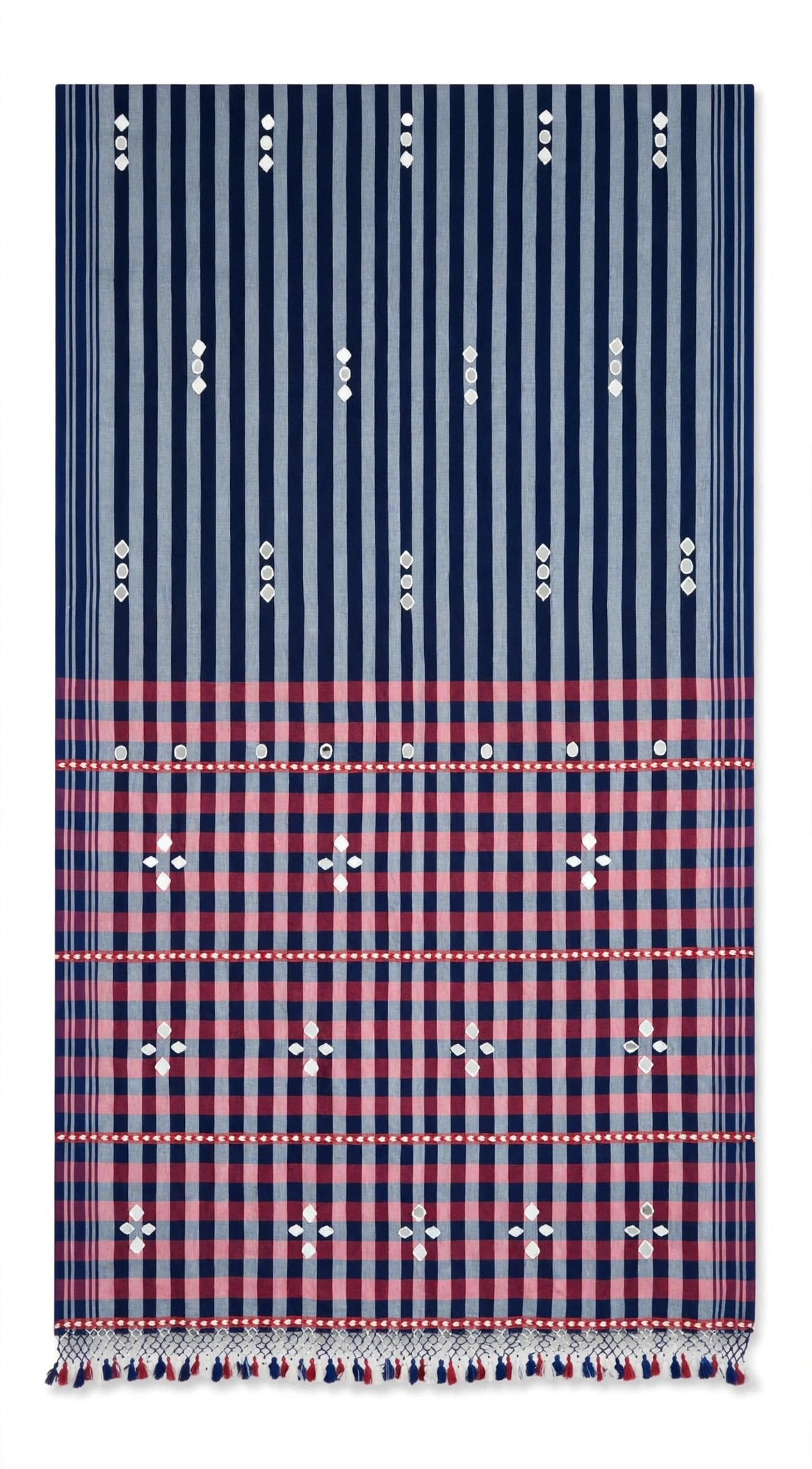 Bhujodi : Fine Kala Cotton Handloom Saree with hand stitched mirrors (check availability WhatsApp : 9136956003)