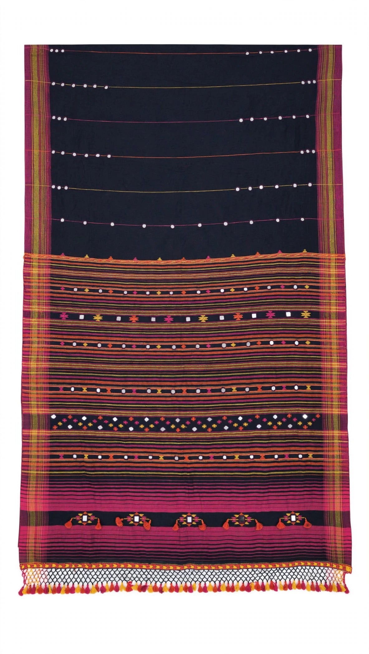 Bhujodi : Fine Kala Cotton Handloom Saree with hand stitched mirrors (check availability WhatsApp : 9136956003)