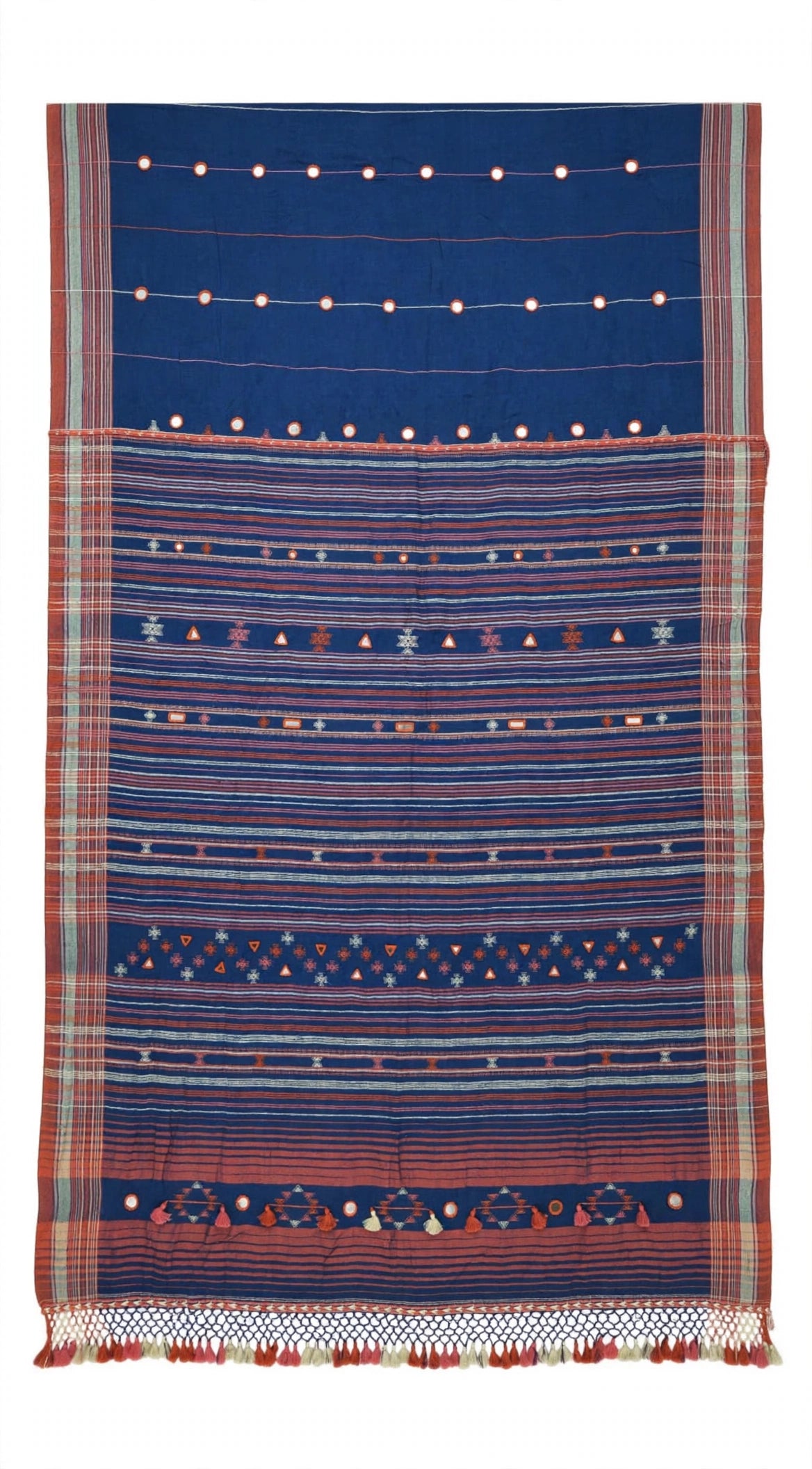 Bhujodi : Fine Kala Cotton Handloom Saree with hand stitched mirrors (check availability WhatsApp : 9136956003)