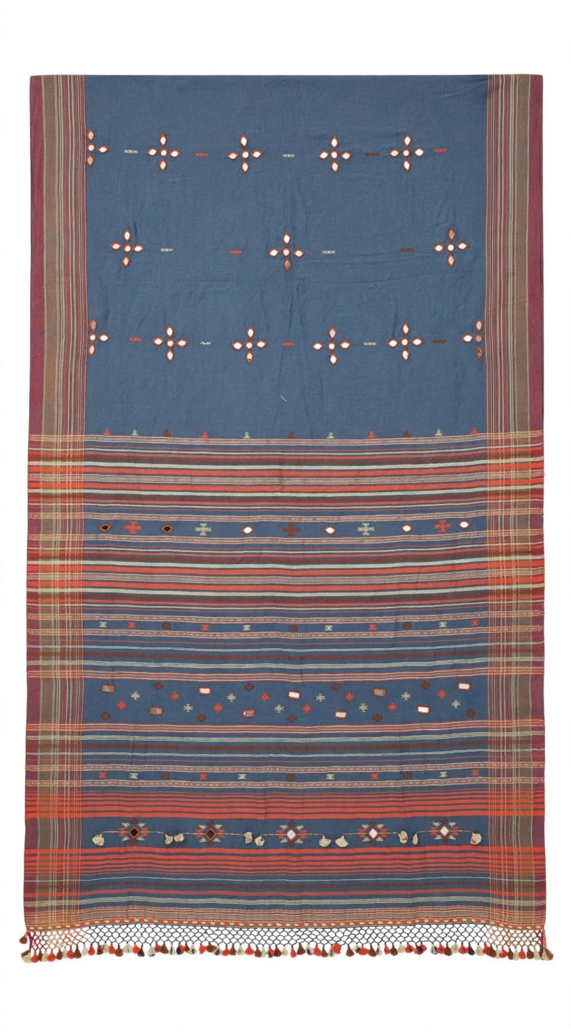 Bhujodi : Fine Kala Cotton Handloom Saree with hand stitched mirrors (check availability WhatsApp : 9136956003)
