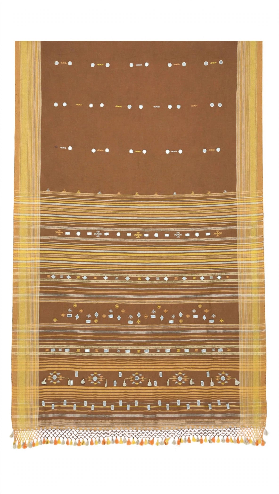 Bhujodi : Fine Kala Cotton Handloom Saree with hand stitched mirrors (check availability WhatsApp : 9136956003)