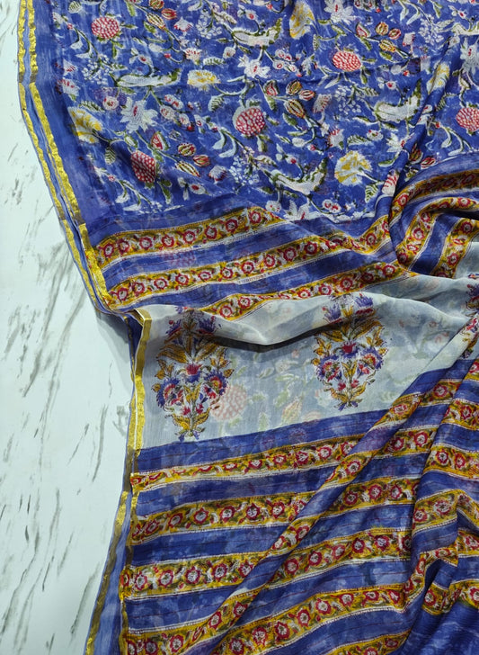 Chiffon Handblock Printed Saree : Availability up on Production