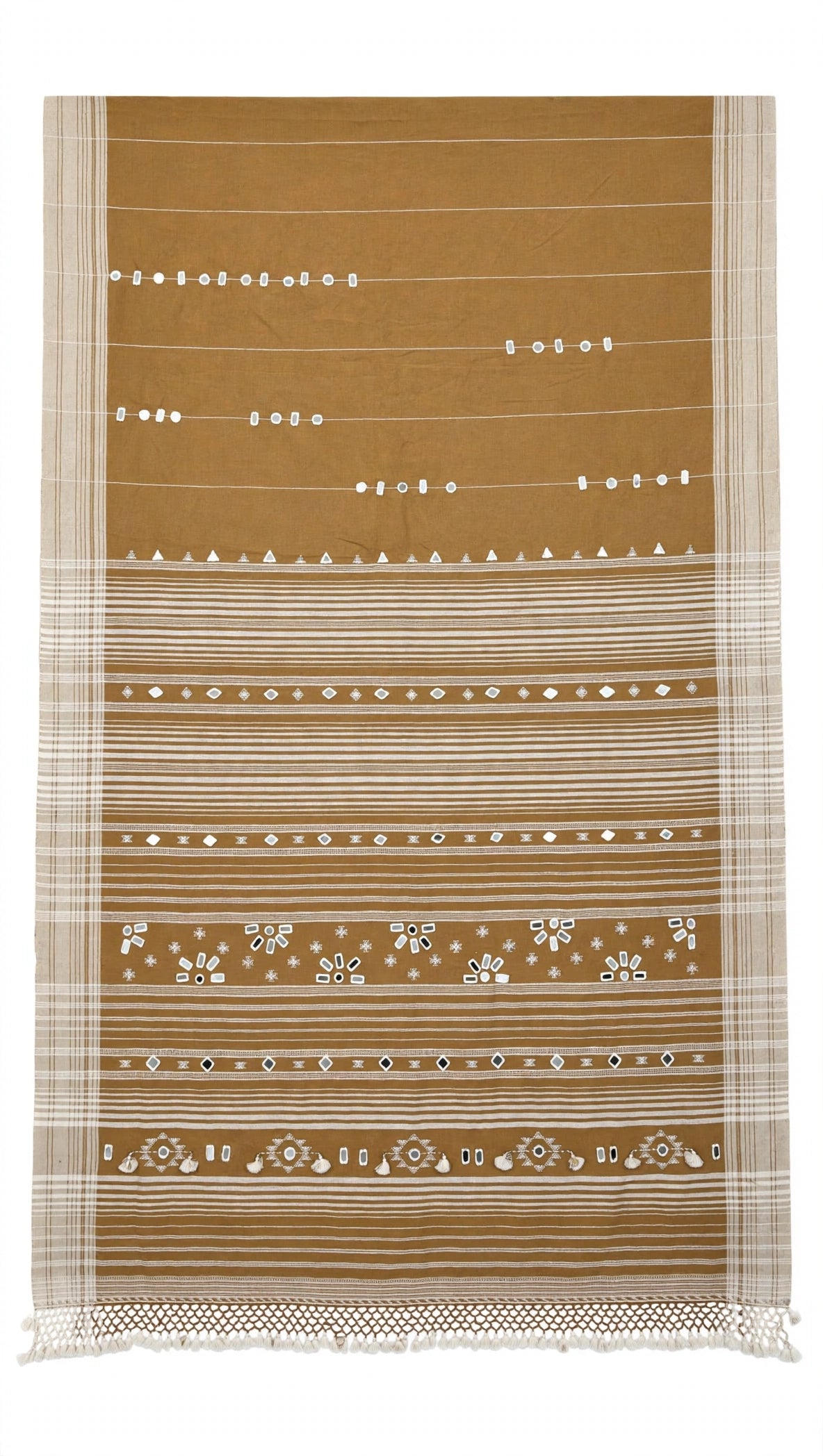 Bhujodi : Fine Kala Cotton Handloom Saree with hand stitched mirrors (check availability WhatsApp : 9136956003)