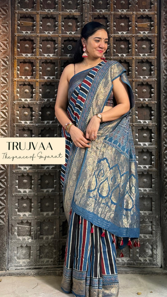 Ajrakh Dola silk saree : Ready to ship in 15-20 days