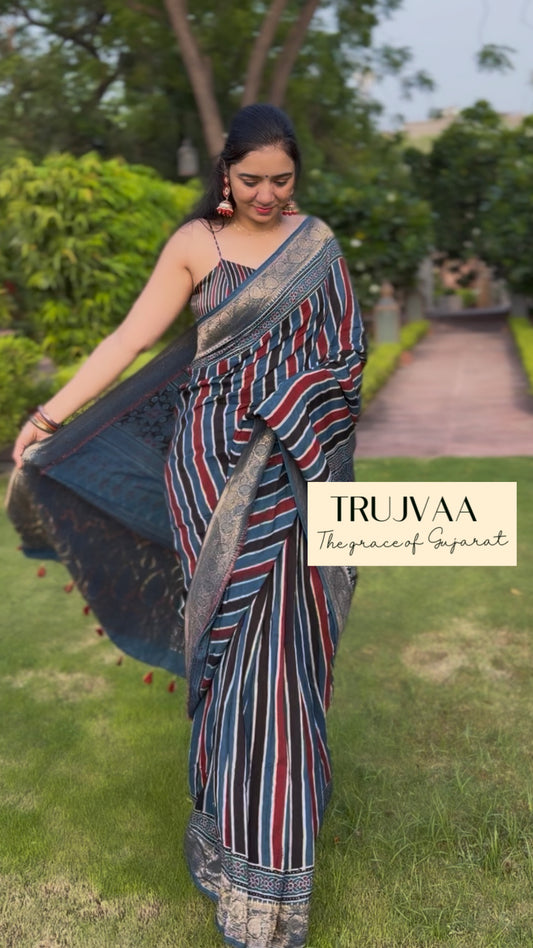 Ajrakh Dola silk saree : Ready to ship in 15-20 days