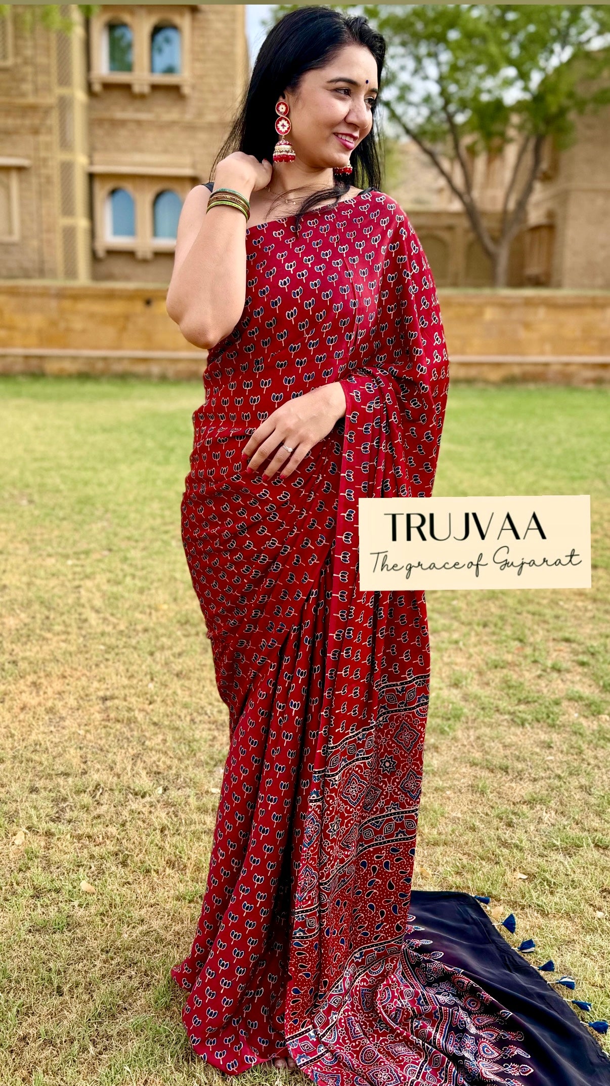 Ajrakh modal silk saree : Ready to ship