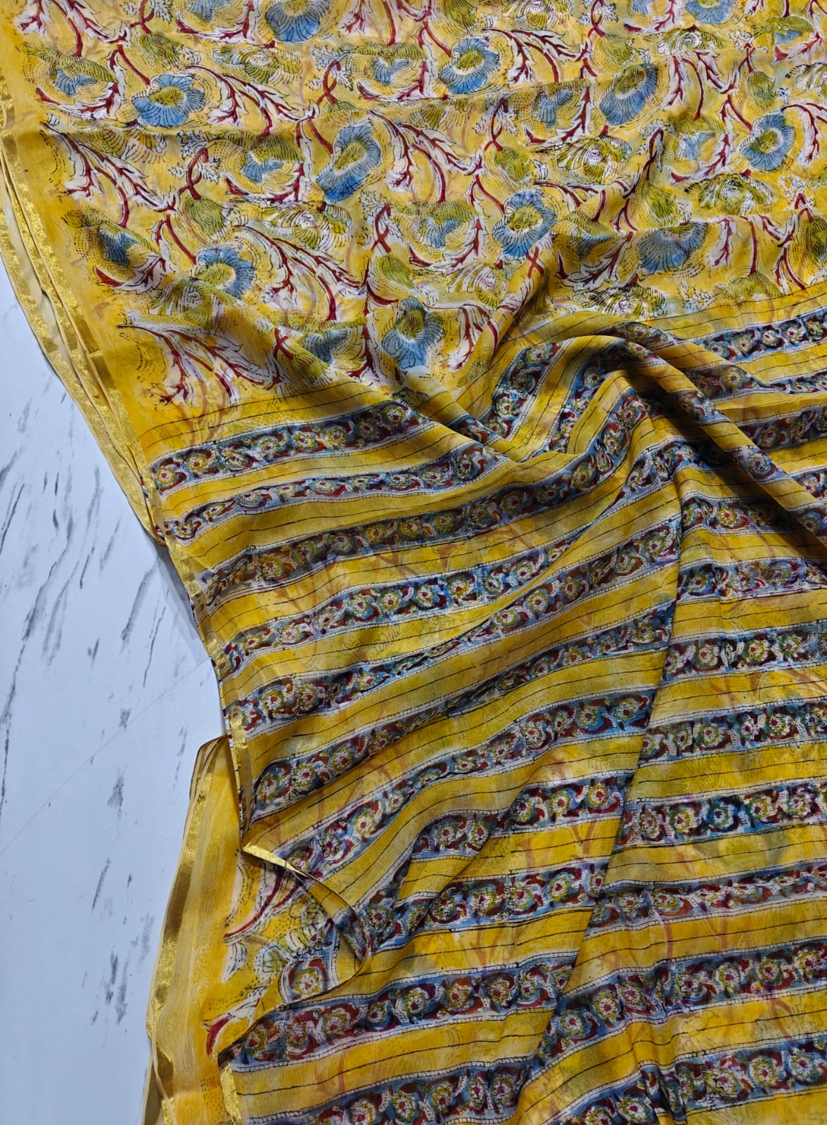 Chiffon Handblock Printed Saree : Availablility up on production
