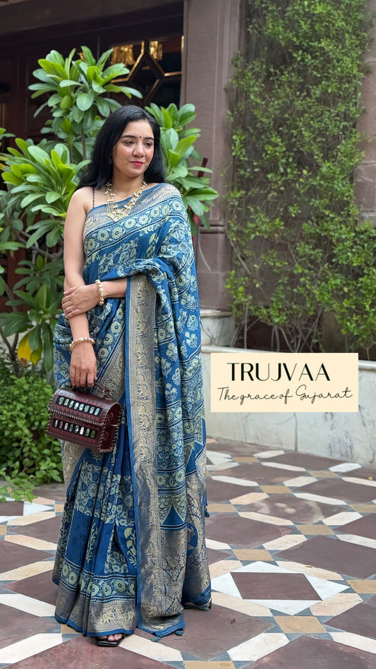 Ajrakh Dola silk saree : Ready to ship