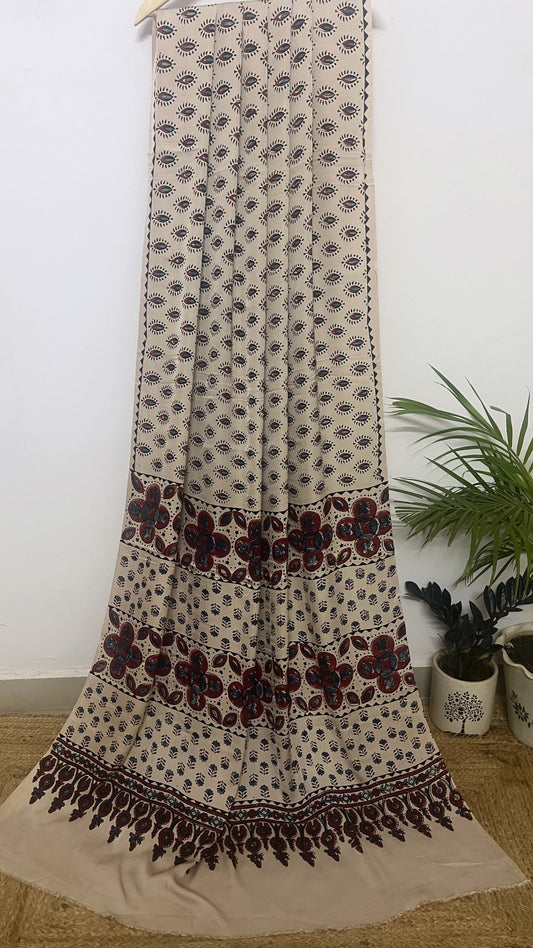 Ajrakh modal silk saree : Ready to ship