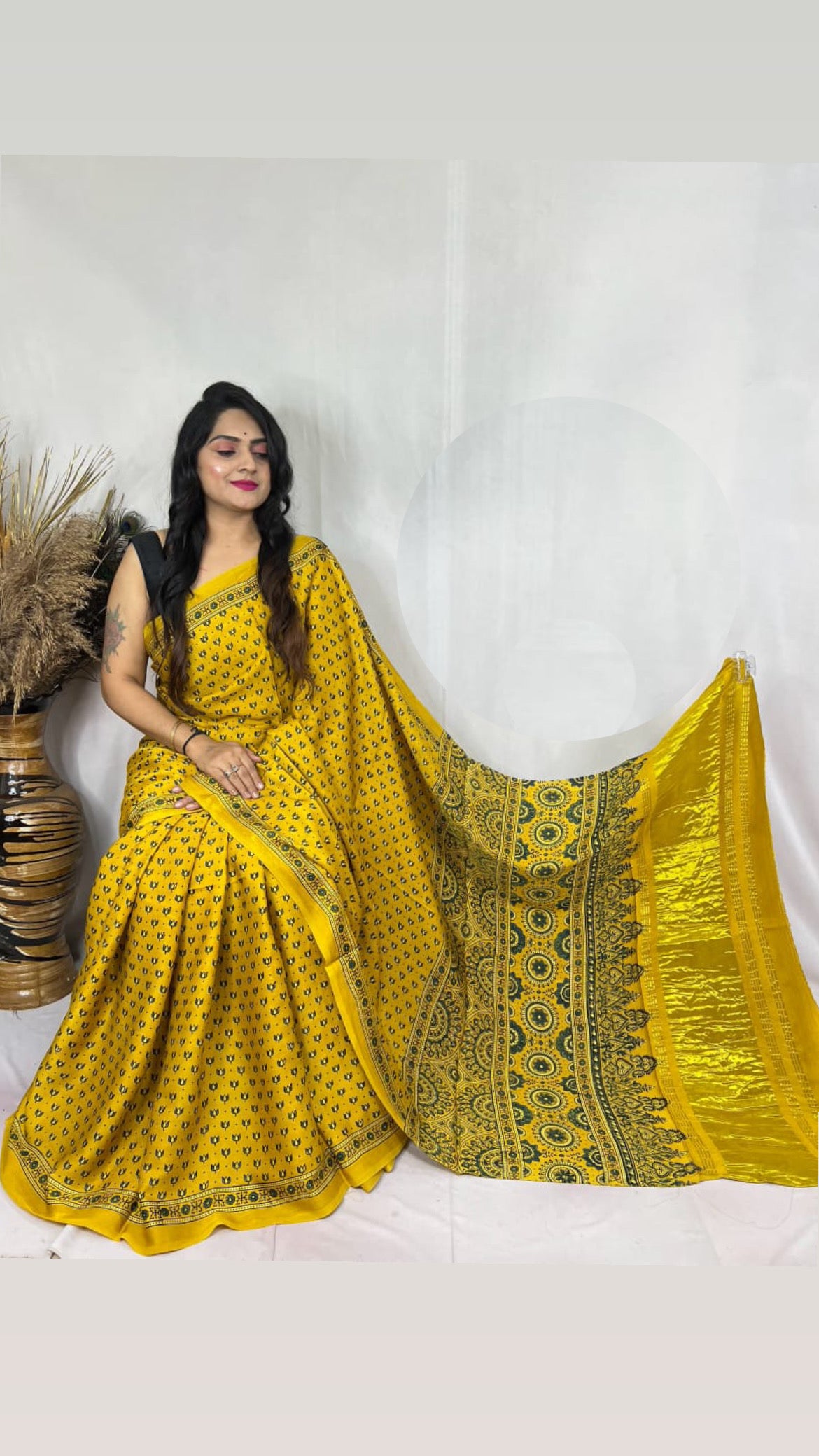 Ajrakh modal silk tissue pallu saree : Make to order