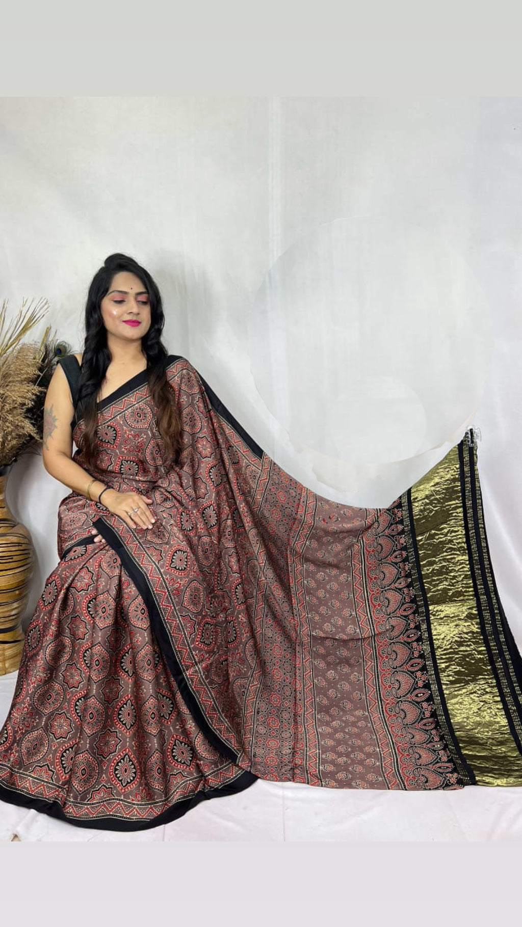 Ajrakh Modal Silk Tissue Pallu saree