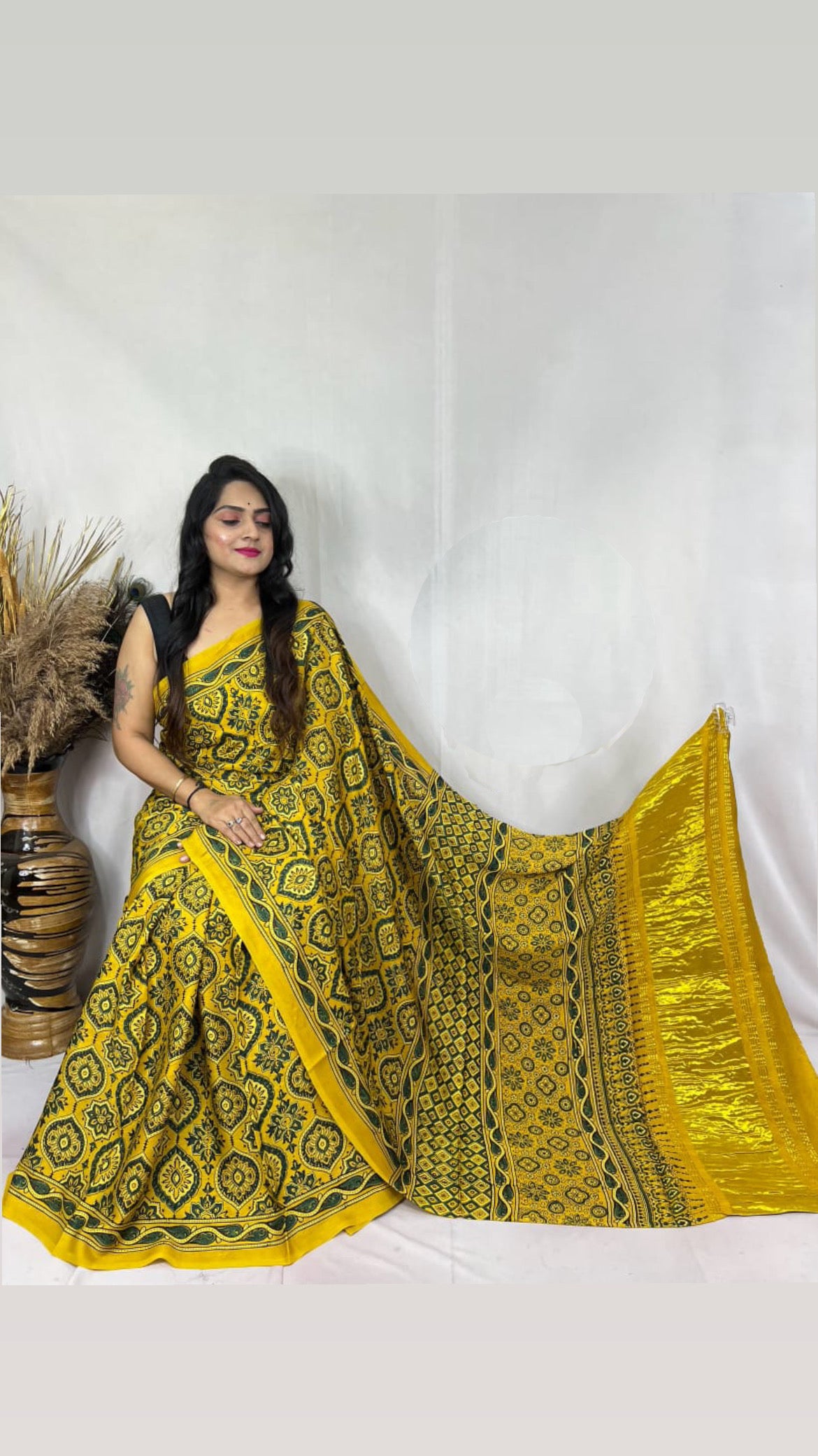 Ajrakh Modal Silk Tissue Pallu saree