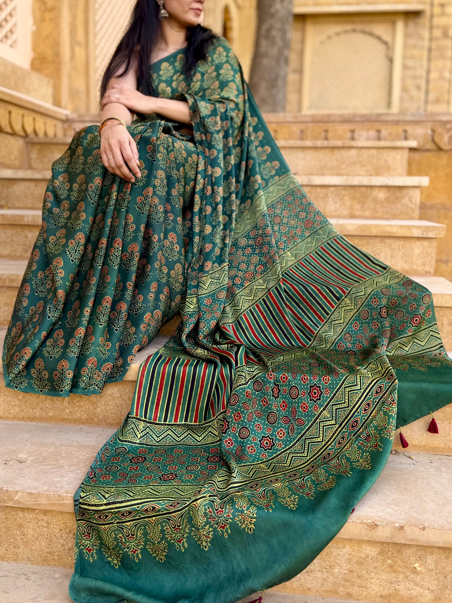 Ajrakh modal silk saree : Ready to ship in 15 to 20 days