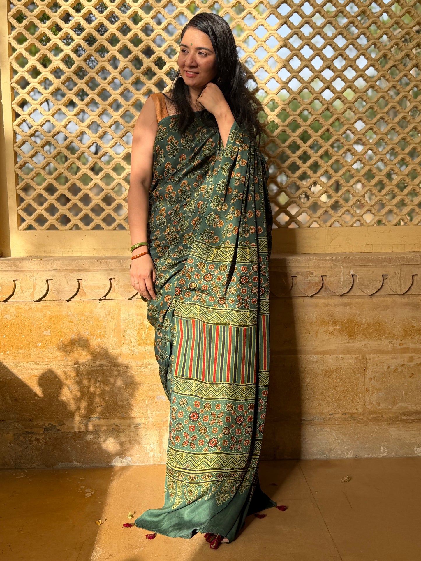 Ajrakh modal silk saree : Ready to ship in 15 to 20 days