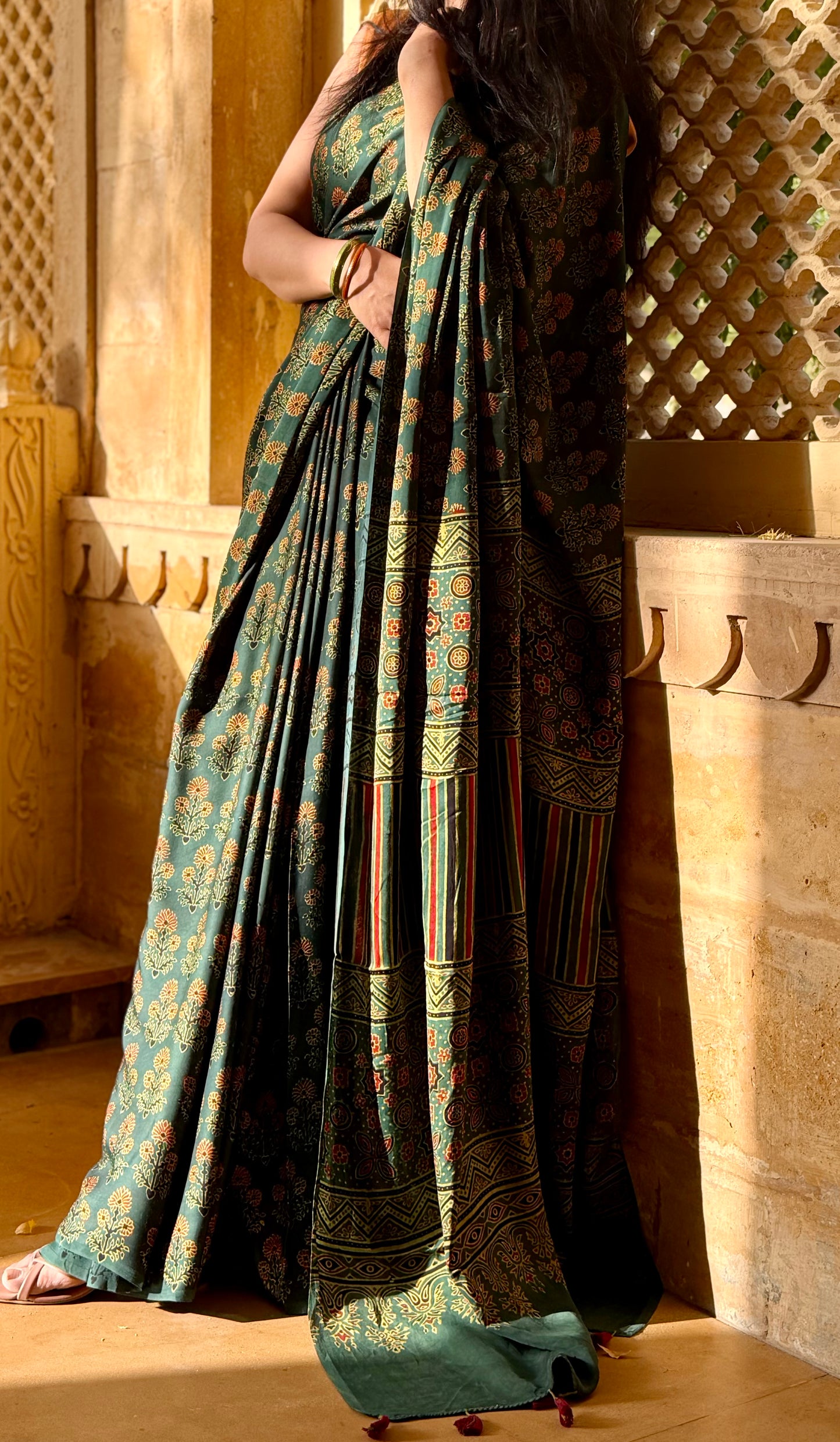 Ajrakh modal silk saree : Ready to ship in 15 to 20 days