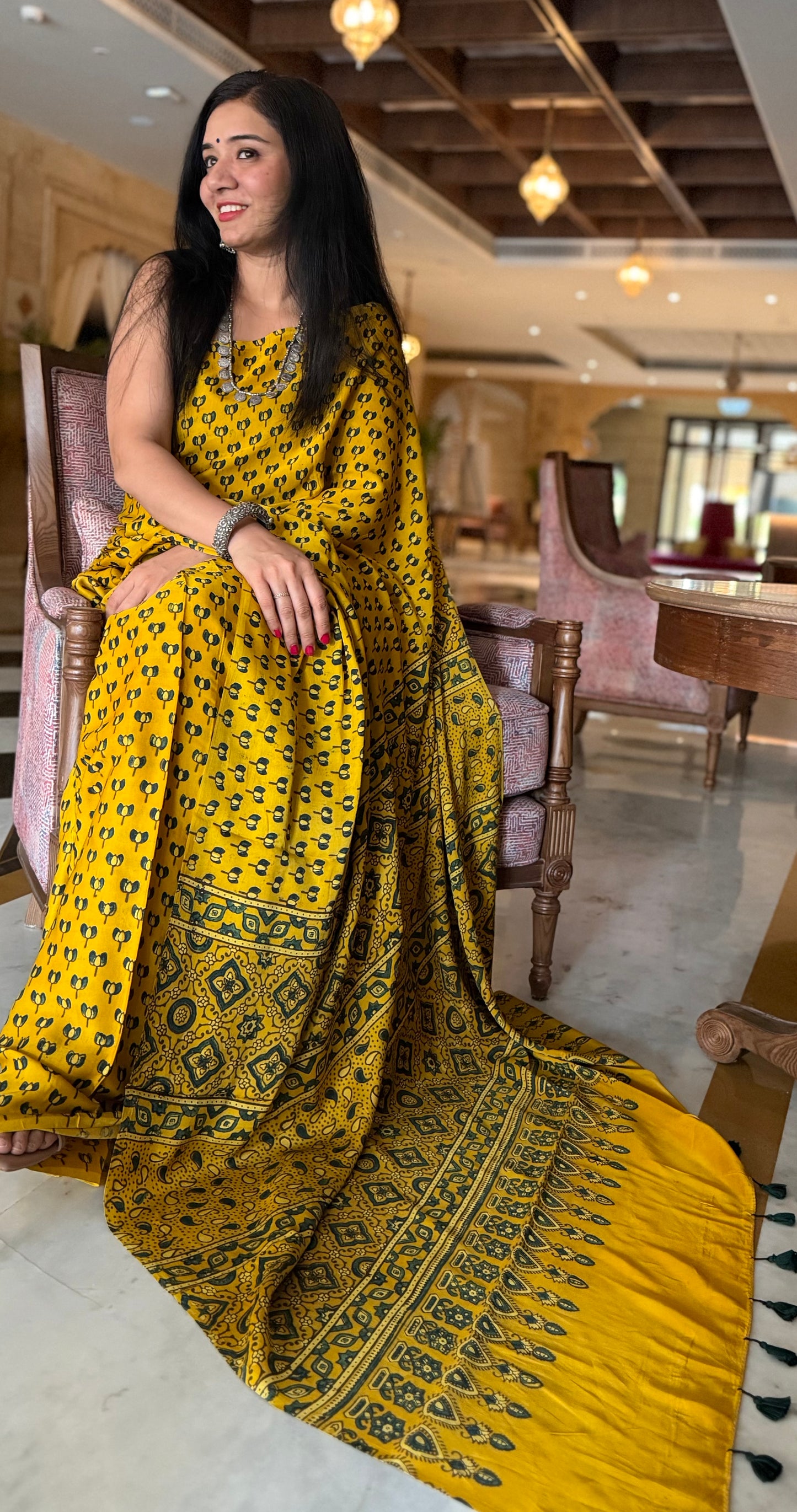 Ajrakh modal silk saree : Ready to ship in 15-20 days