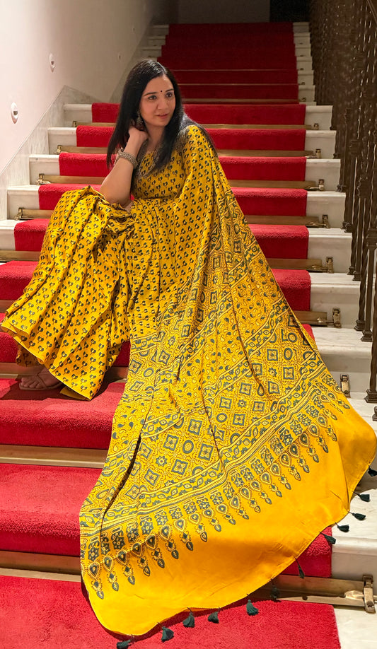Ajrakh modal silk saree : Ready to ship in 15 days