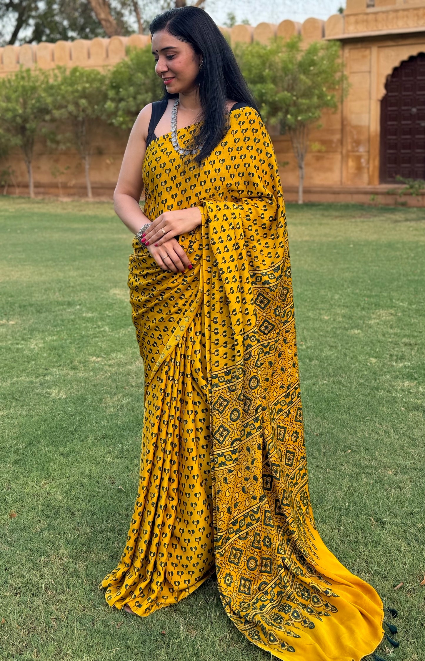 Ajrakh modal silk saree : Ready to ship in 15-20 days