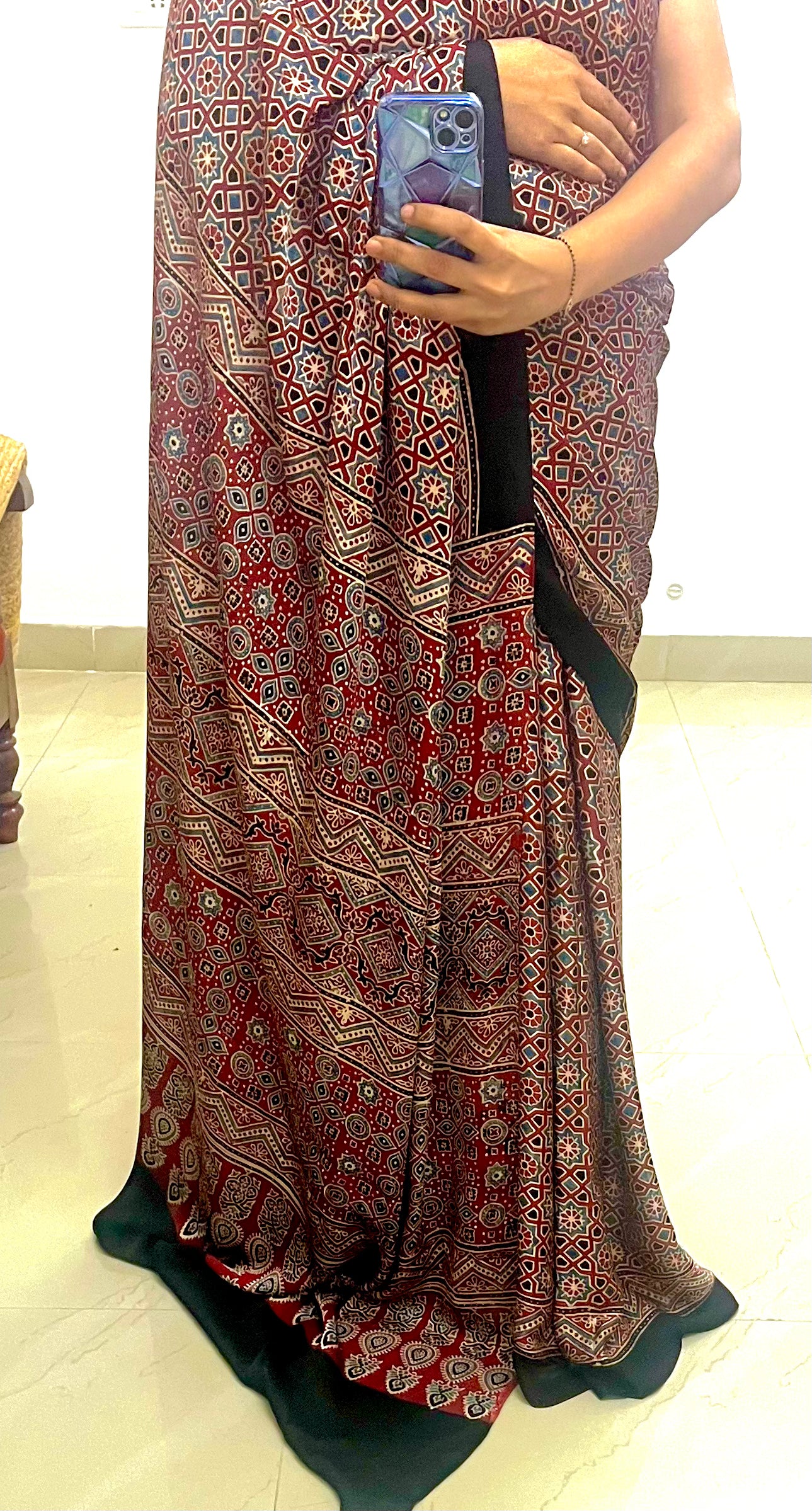 Ajrakh modal silk saree : Make to order