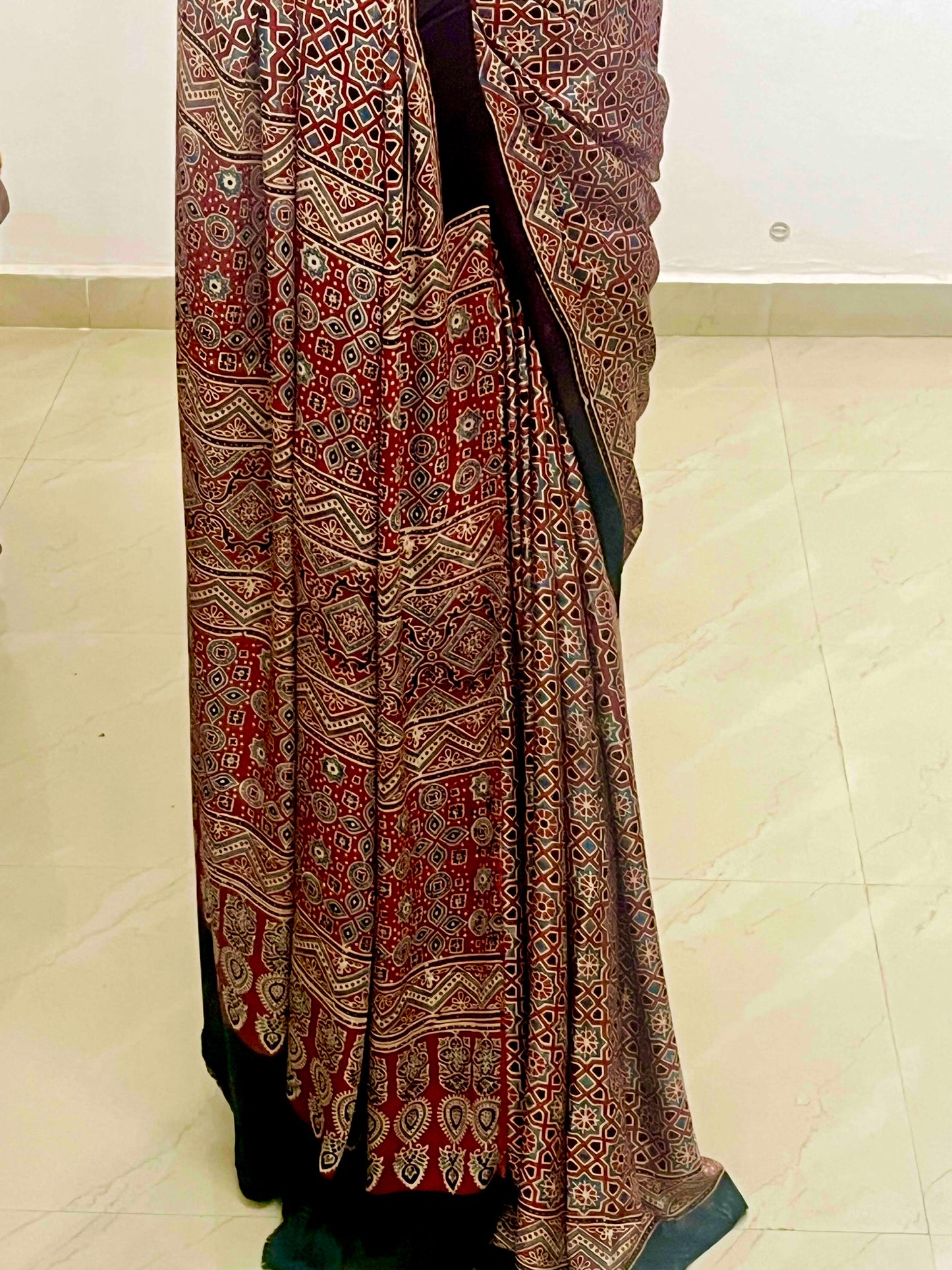 Ajrakh modal silk saree : Make to order