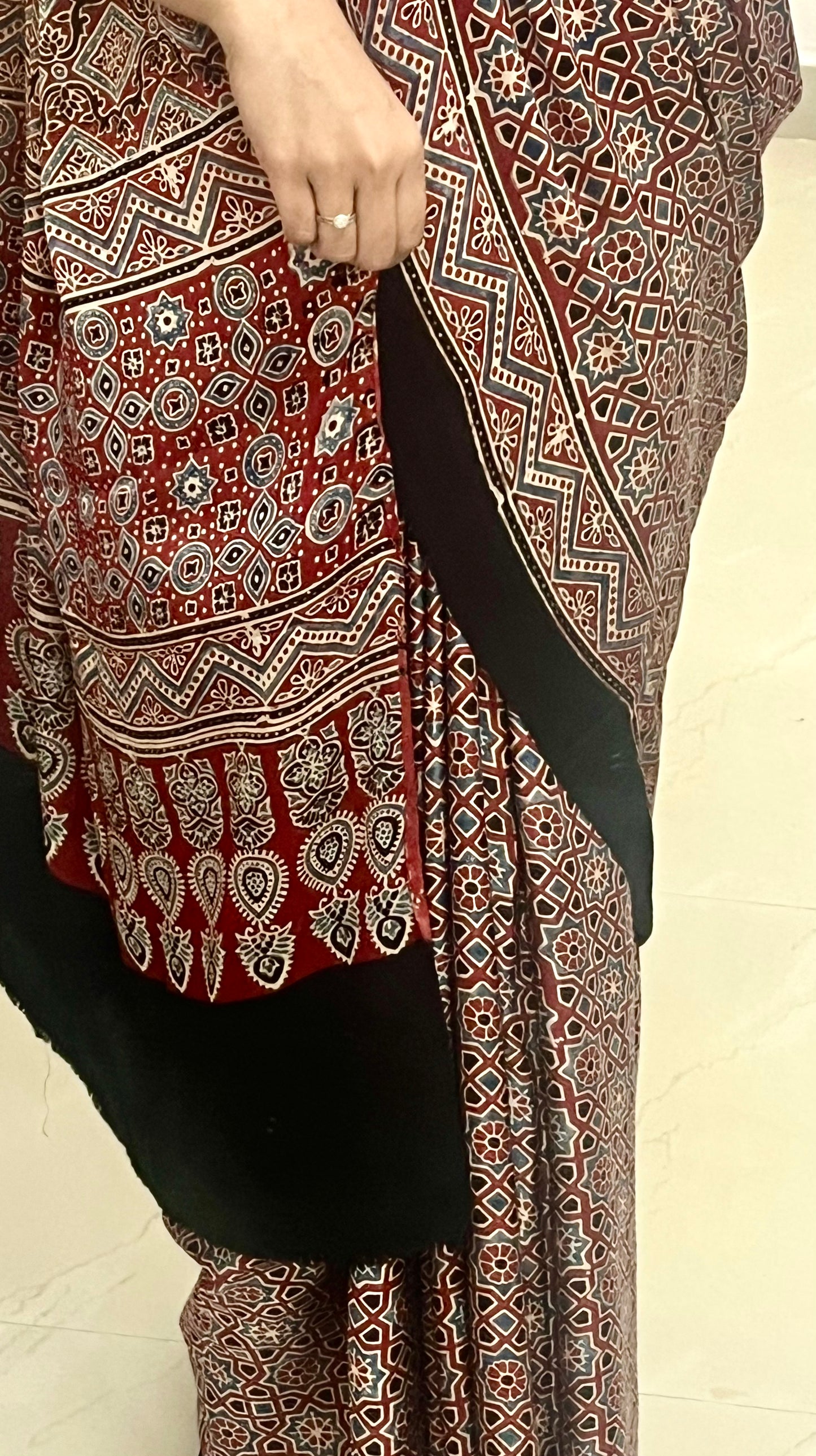 Ajrakh modal silk saree : Make to order
