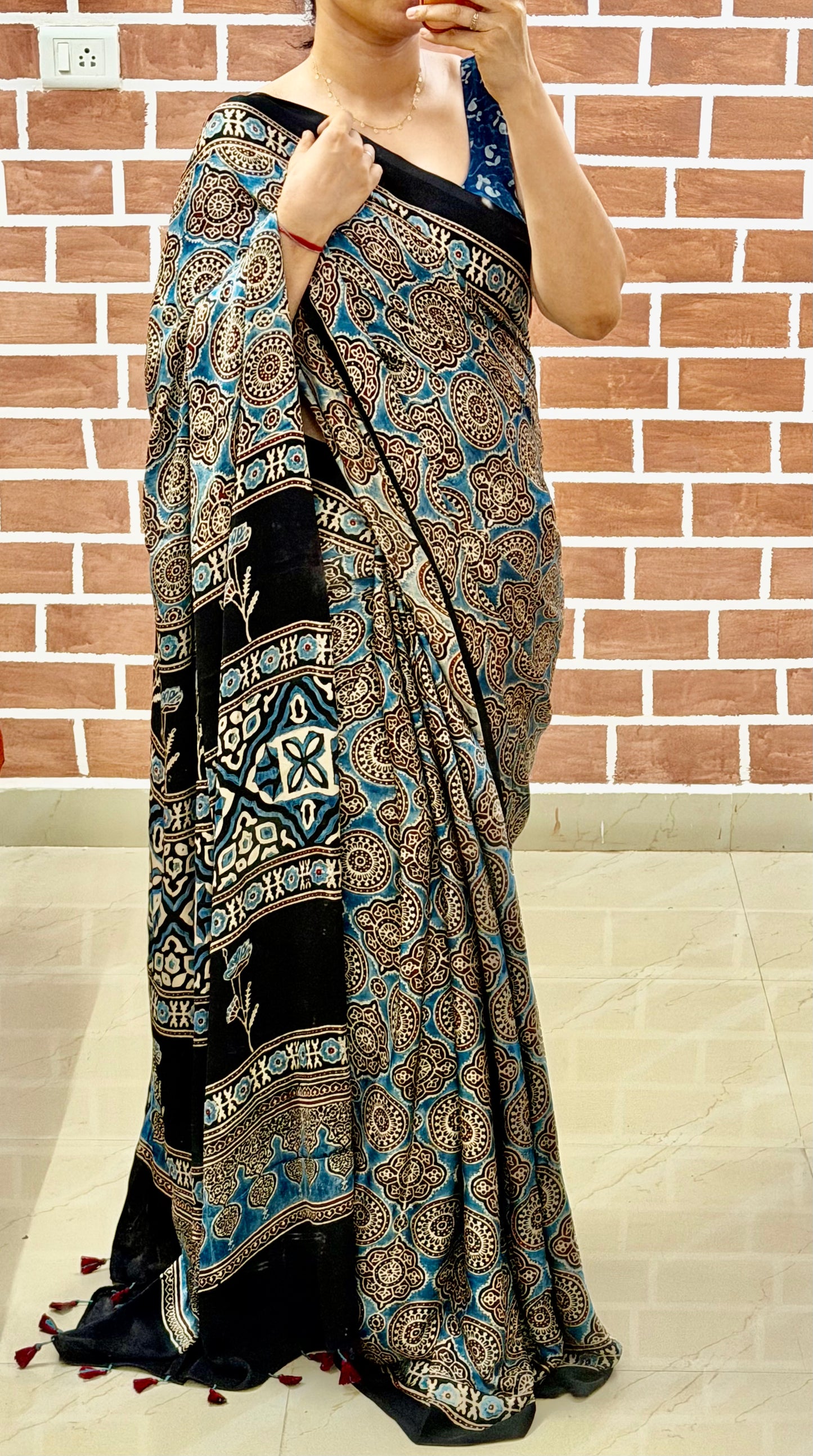 Ajrakh modal silk saree : Ready to ship