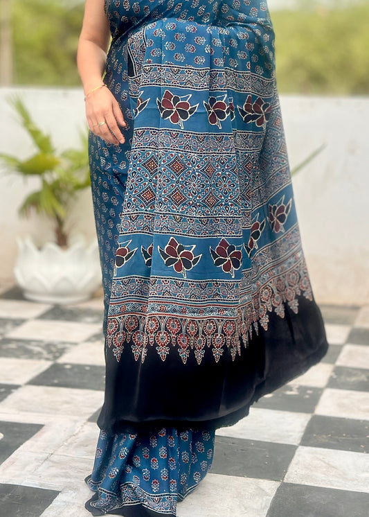 Ajrakh modal silk saree : Ready to ship