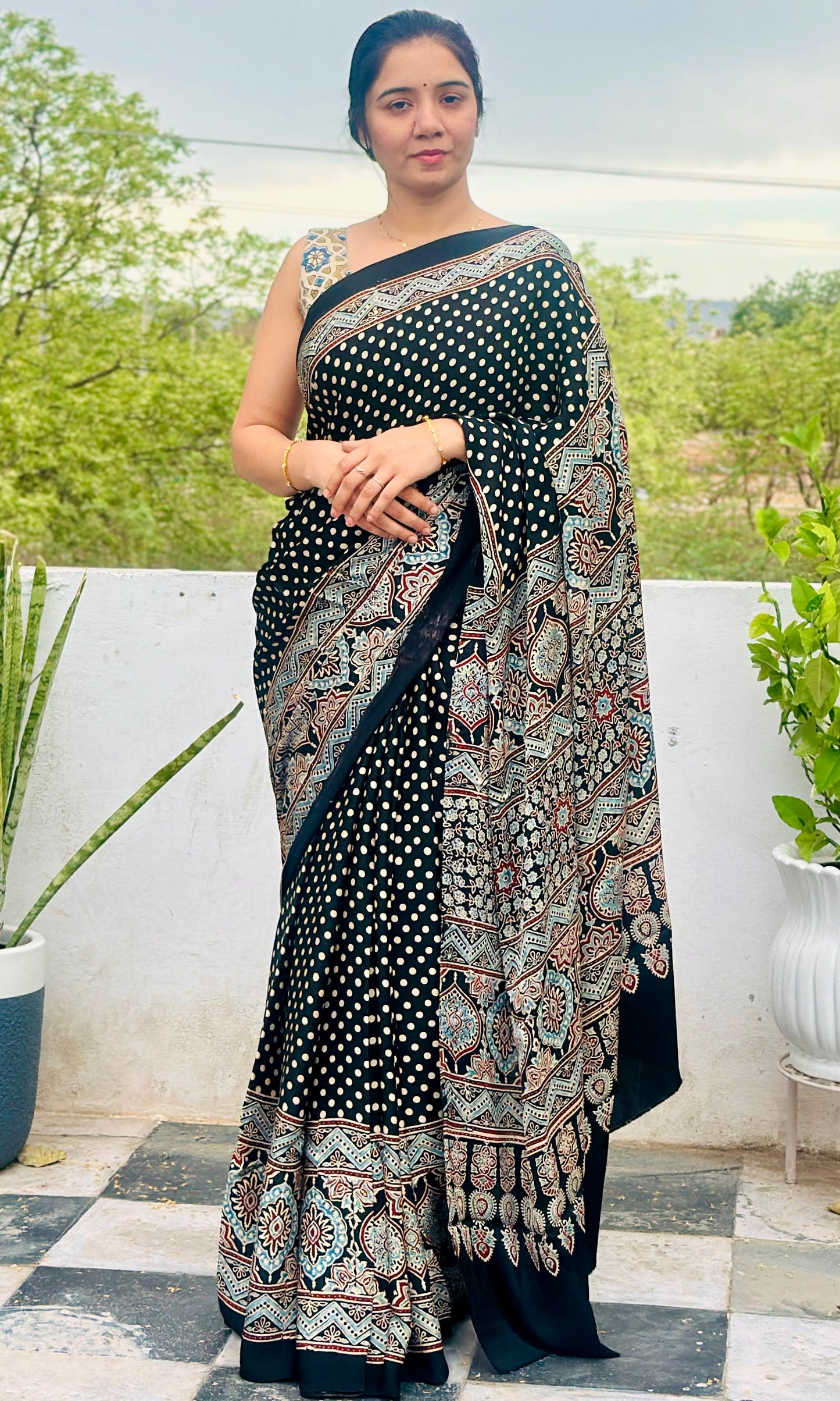 Ajrakh modal silk saree : Ready to ship