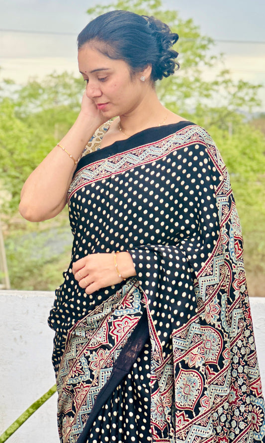 Ajrakh modal silk saree : Ready to ship