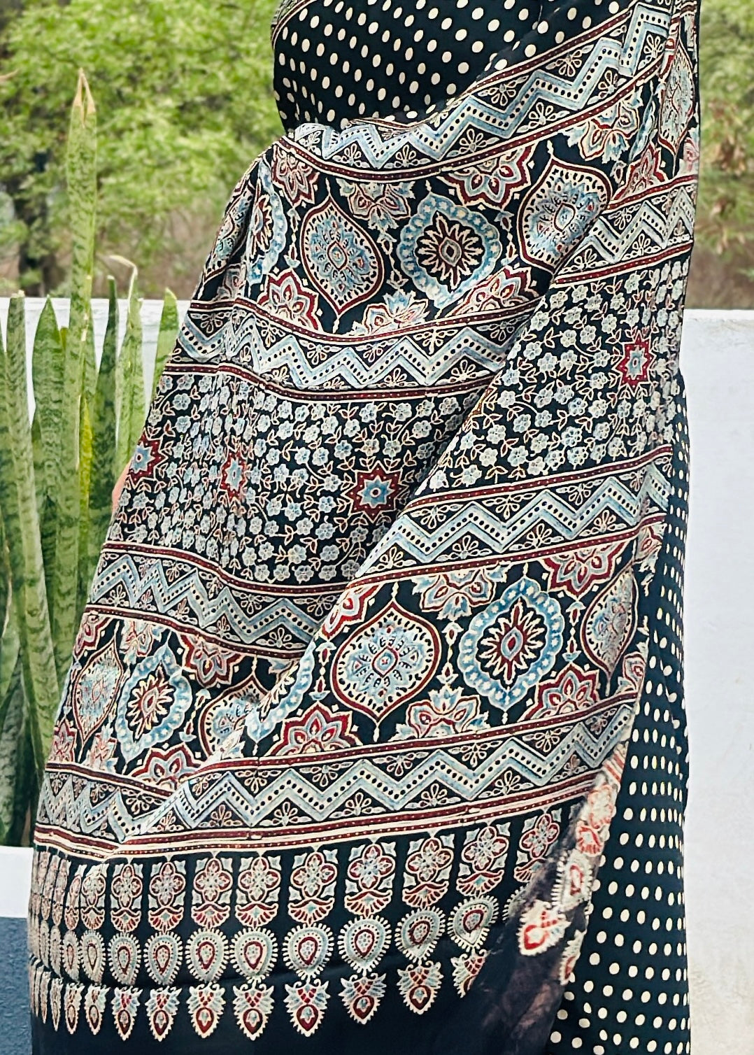 Ajrakh modal silk saree : Ready to ship