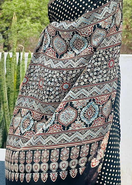 Ajrakh modal silk saree : Ready to ship