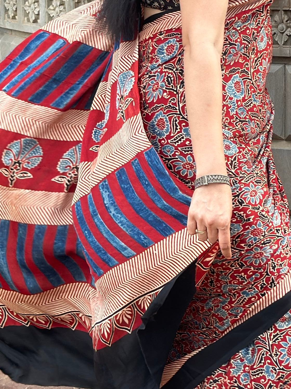 Ajrakh modal silk saree : Ready to ship (with gota border)