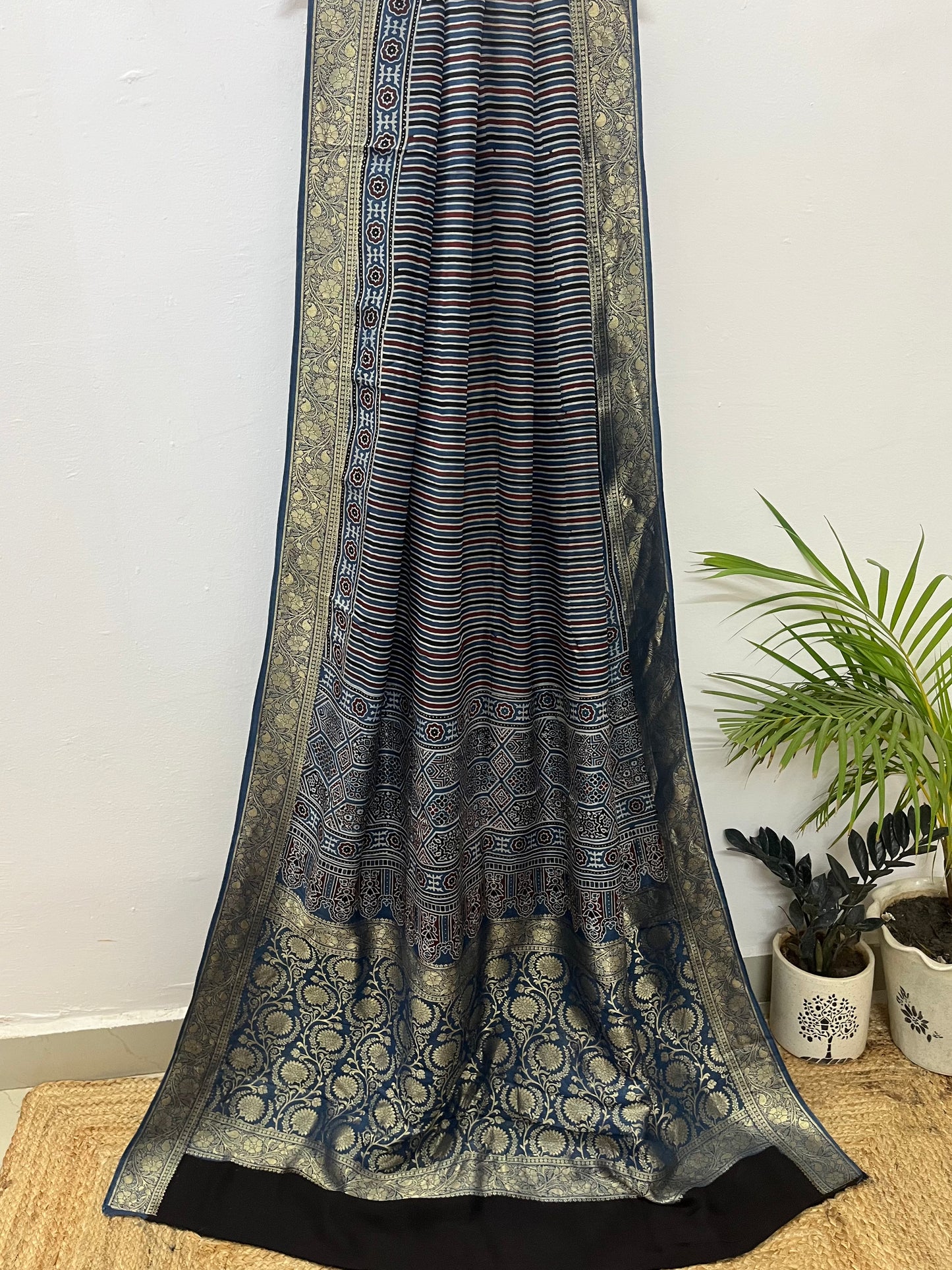 Ajrakh Dola silk saree : Ready to ship