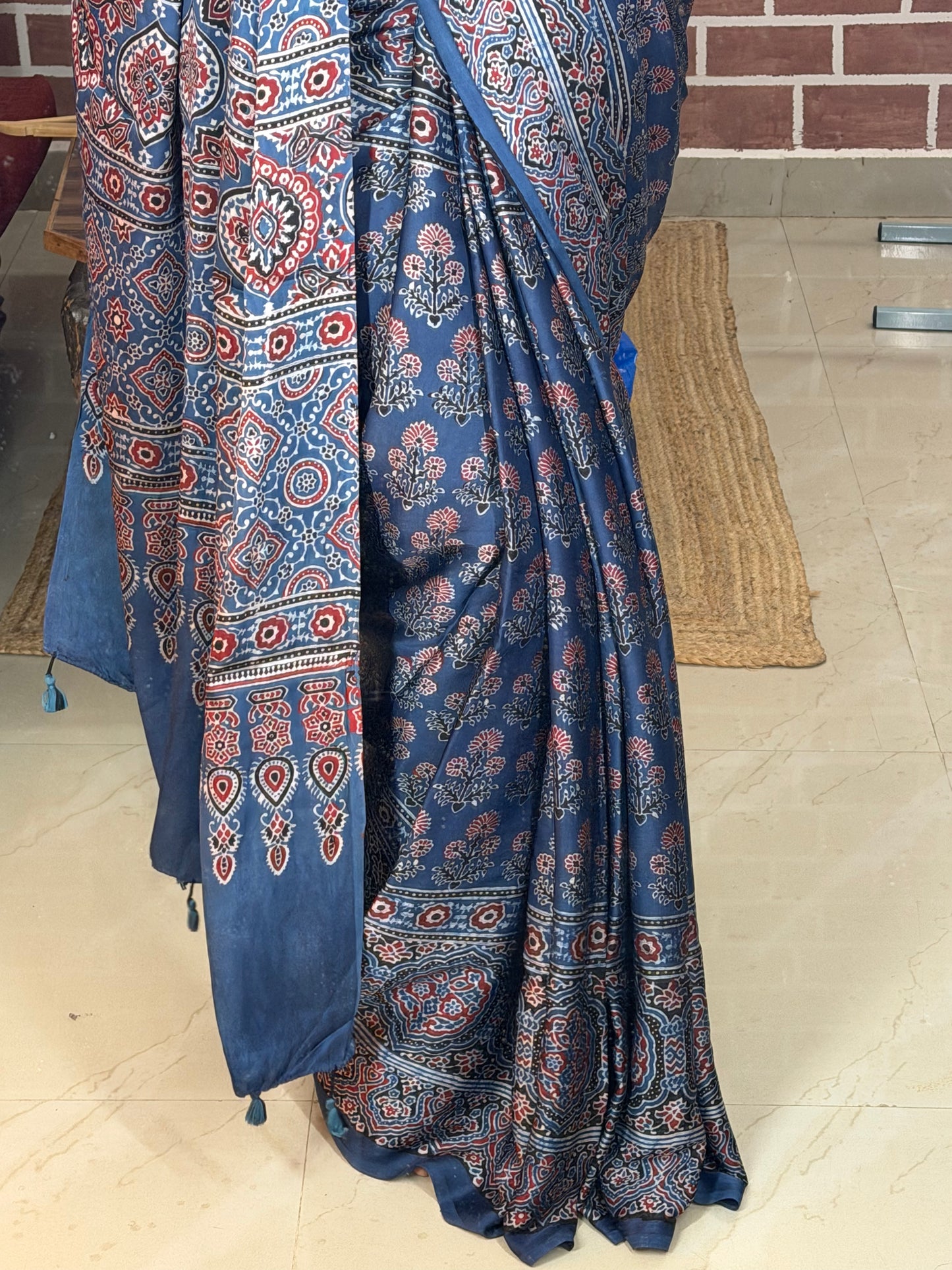 Ajrakh modal silk saree : Ready to ship in 15-20 days