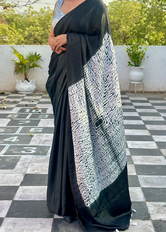 Black & Grey Shibori Saree
