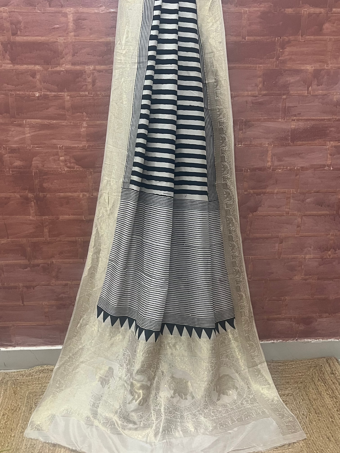 Ajrakh Dola silk saree : Make to order