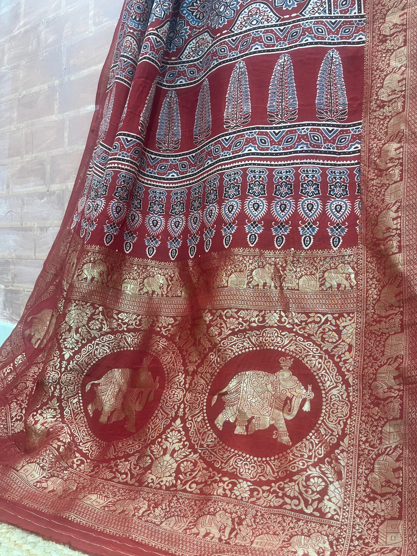 Ajrakh Dola silk saree : Make to order