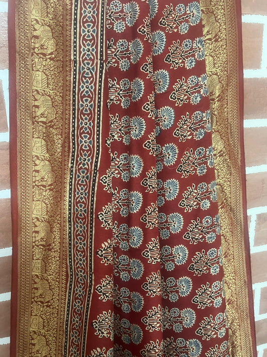 Ajrakh Dola silk saree : Make to order