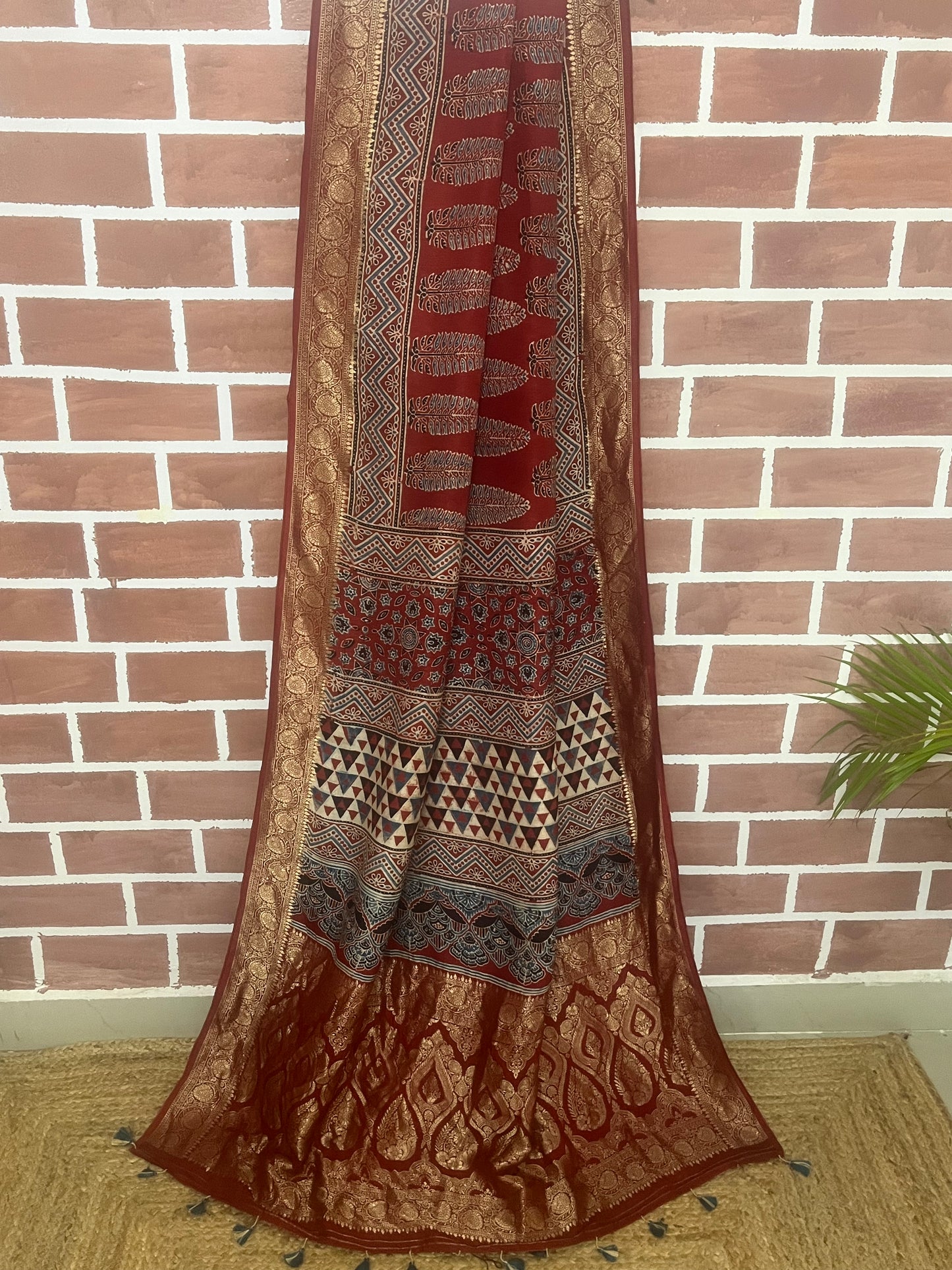 Ajrakh Dola silk saree : Make to order