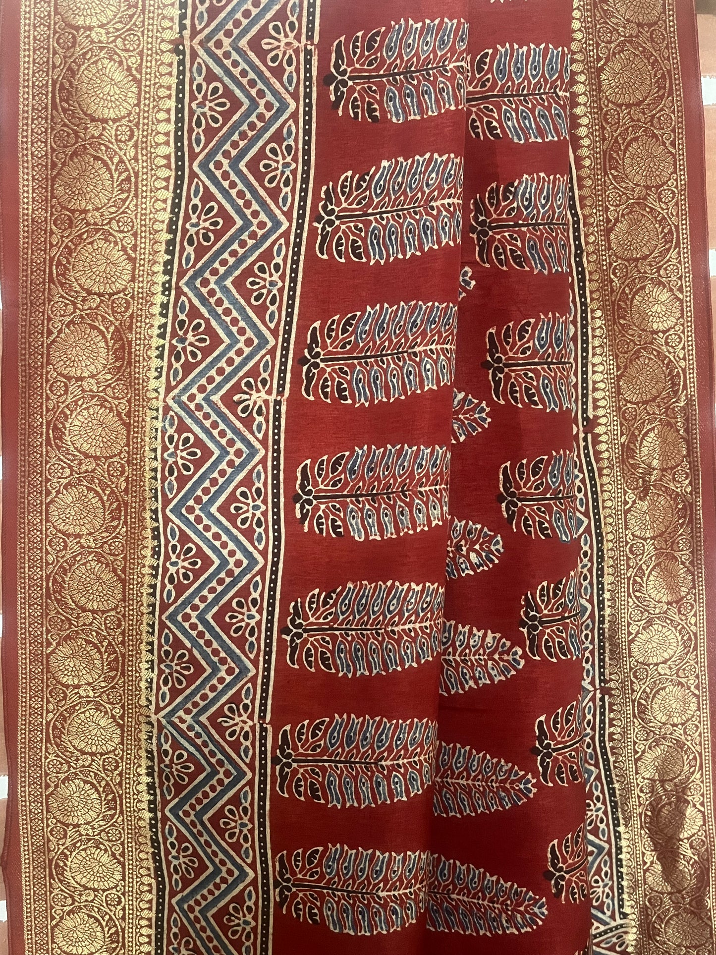 Ajrakh Dola silk saree : Make to order