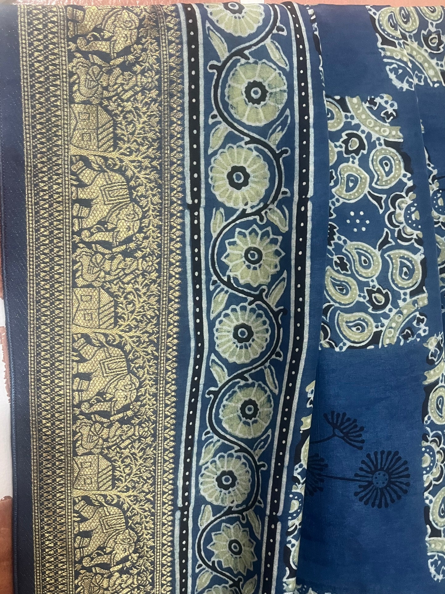 Ajrakh Dola silk saree : Ready to ship