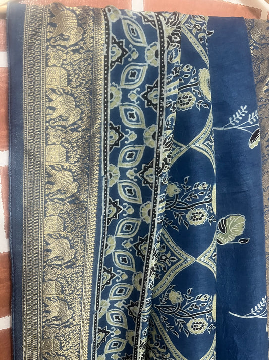 Ajrakh Dola silk saree : Make to order