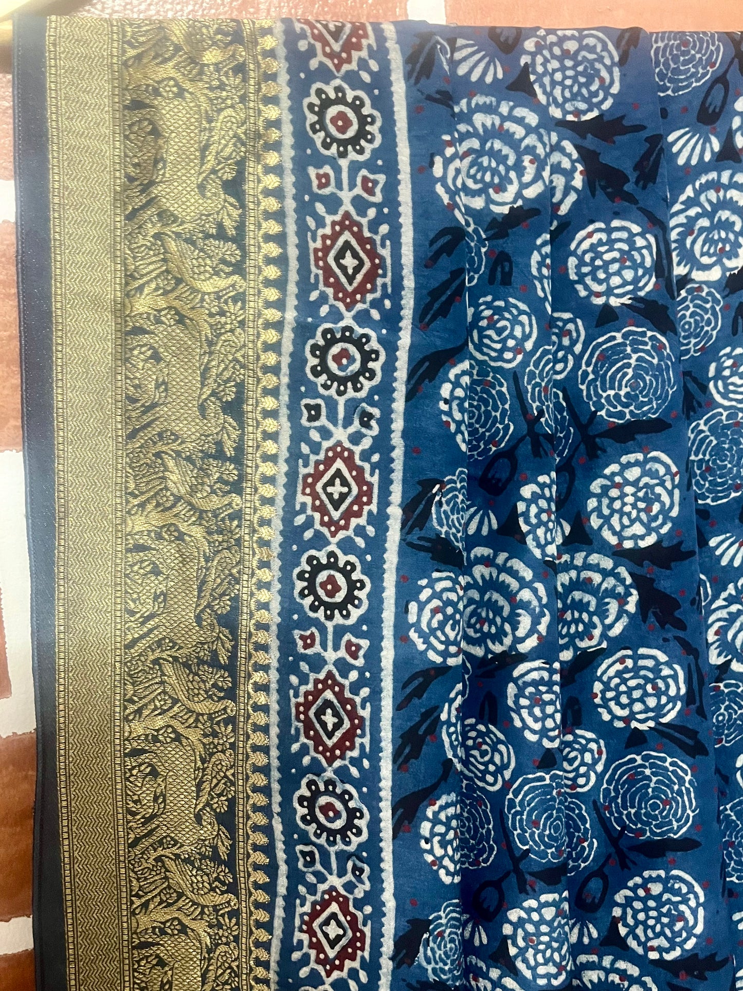 Ajrakh Dola silk saree : Ready to ship
