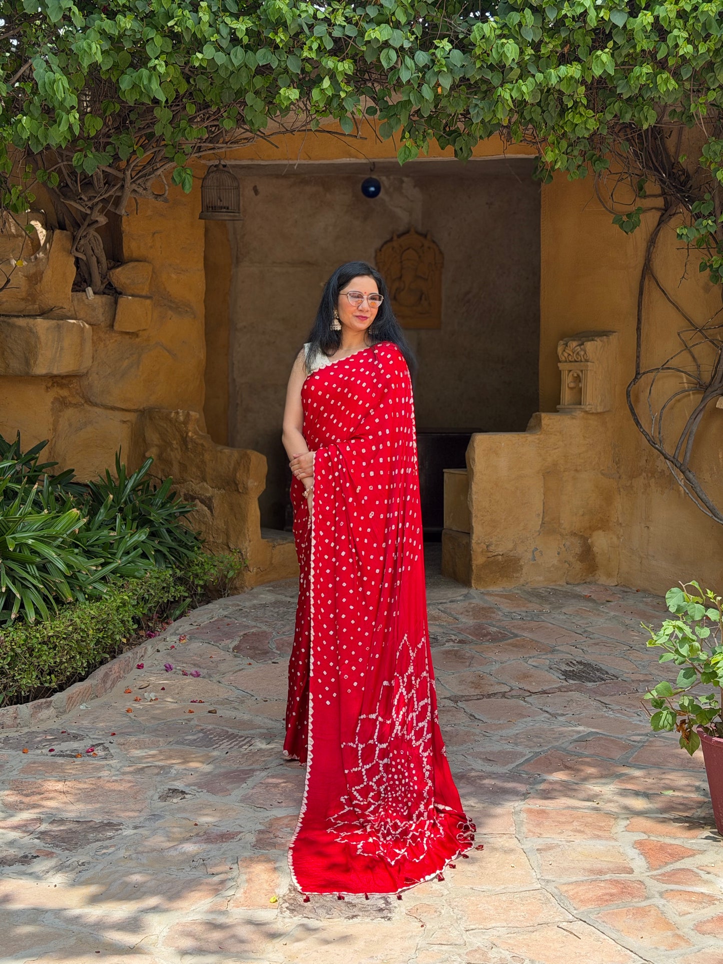 Handtied Bandhej with hand stitched mirrors: Ready to ship