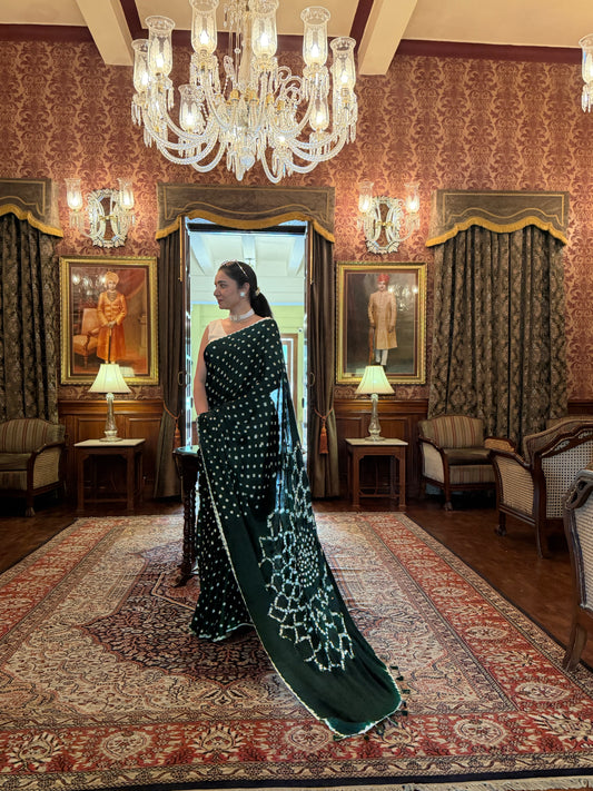 Handtied Bandhej with hand stitched mirrors: Ready to ship in 15-20 days