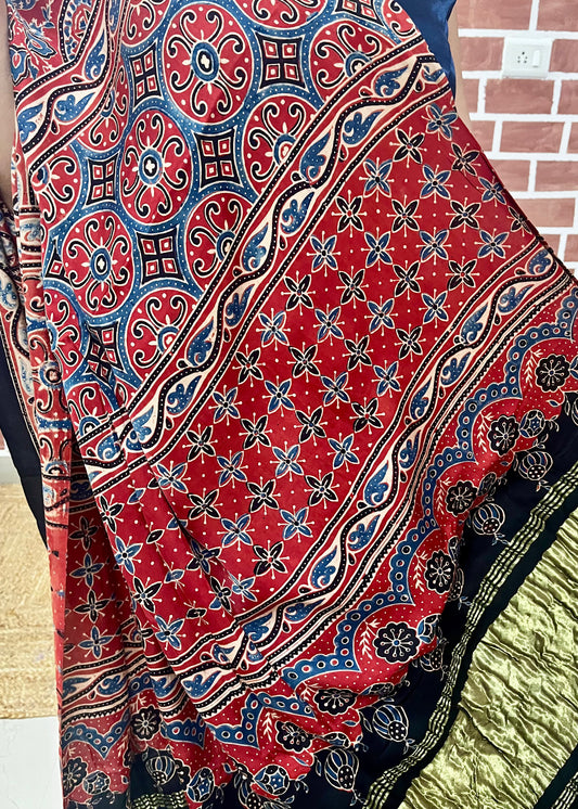 Ajrakh modal silk saree : Ready to ship
