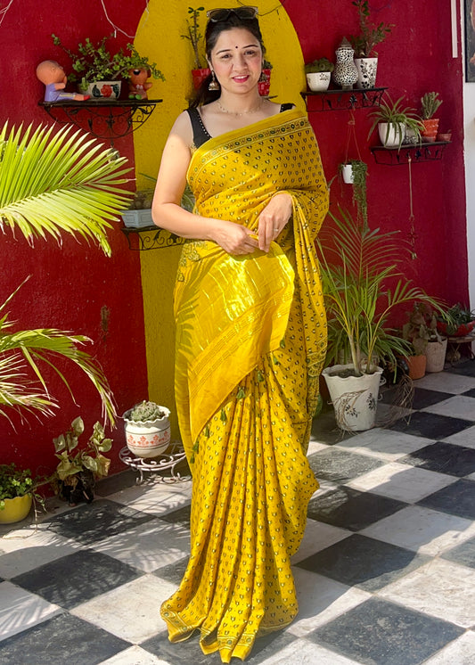 Ajrakh modal silk saree : Make to order